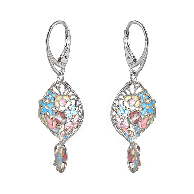 Colored Flower Silver Earrings