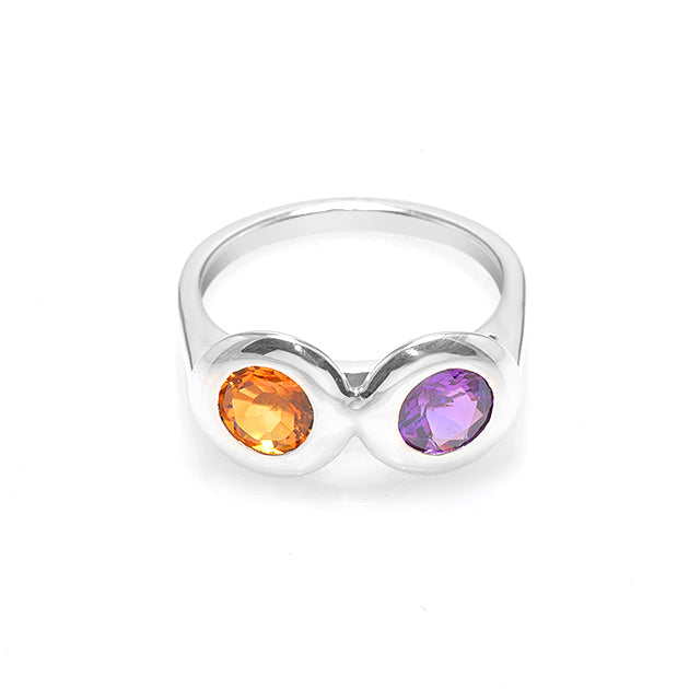 Silver, Amethyst and Citrine Ring