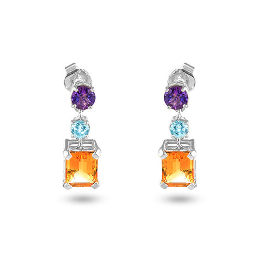 Silver, Amethyst, Citrine and Blue Topaz Earrings