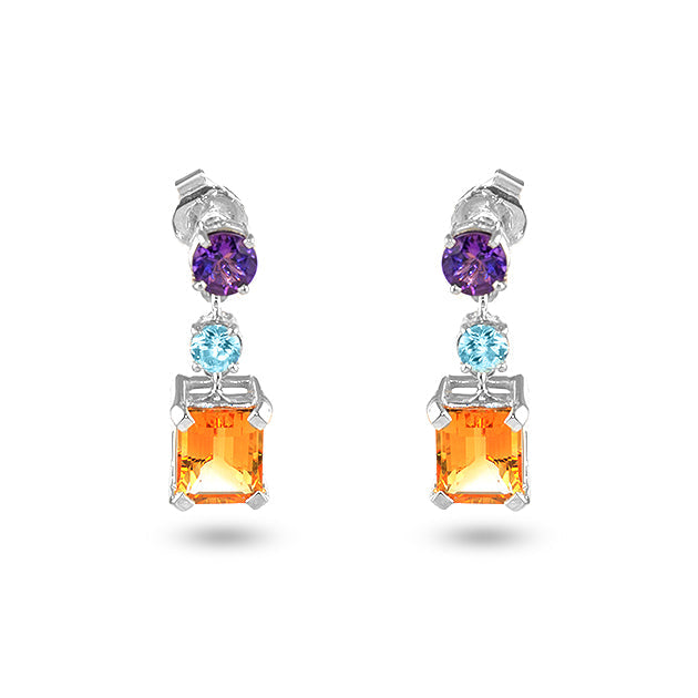 Silver, Amethyst, Citrine and Blue Topaz Earrings