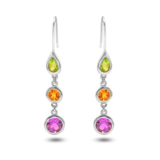 Silver, Amethyst, Peridot and Citrine S. Begermi Earrings.