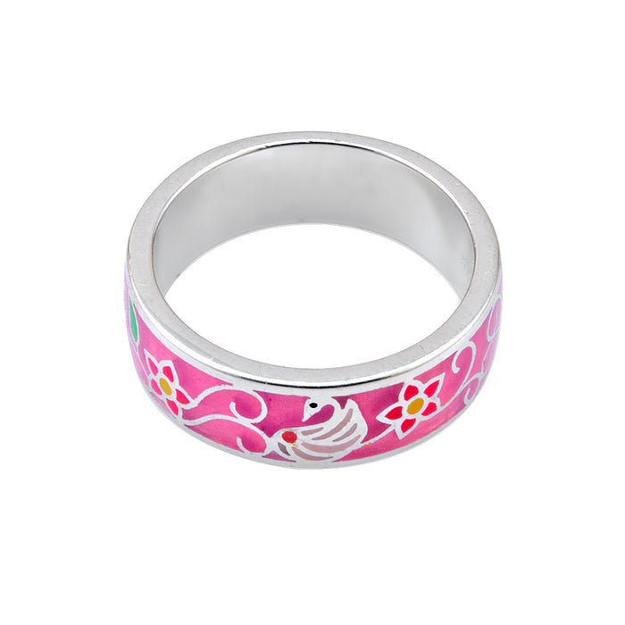 Pink Floral Silver Band