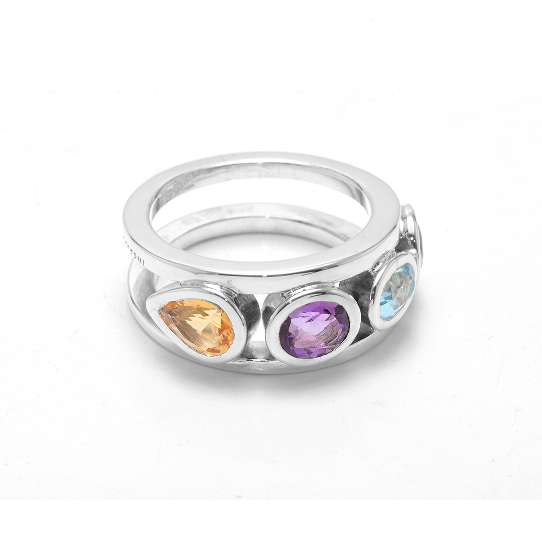 Silver, Citrine, Amethyst, Blue Topaz, and Garnet S. Begermi Band