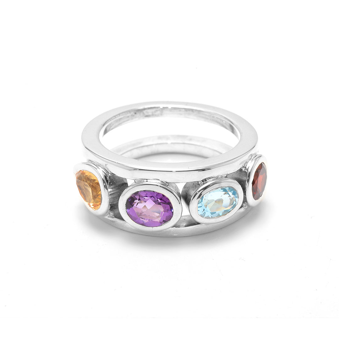 Silver, Citrine, Amethyst, Blue Topaz, and Garnet S. Begermi Band