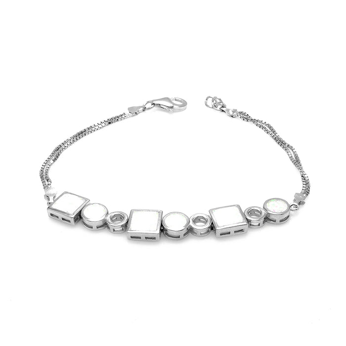 White Manmade Opal Silver Bracelet