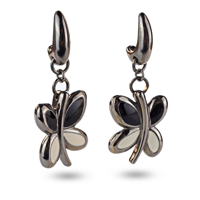 Black and White Petals Silver Earrings (Silver)
