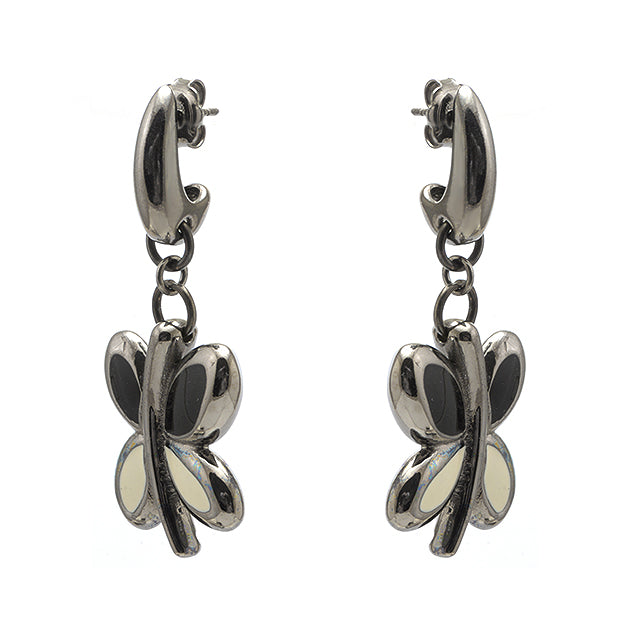 Black and White Petals Silver Earrings (Silver)