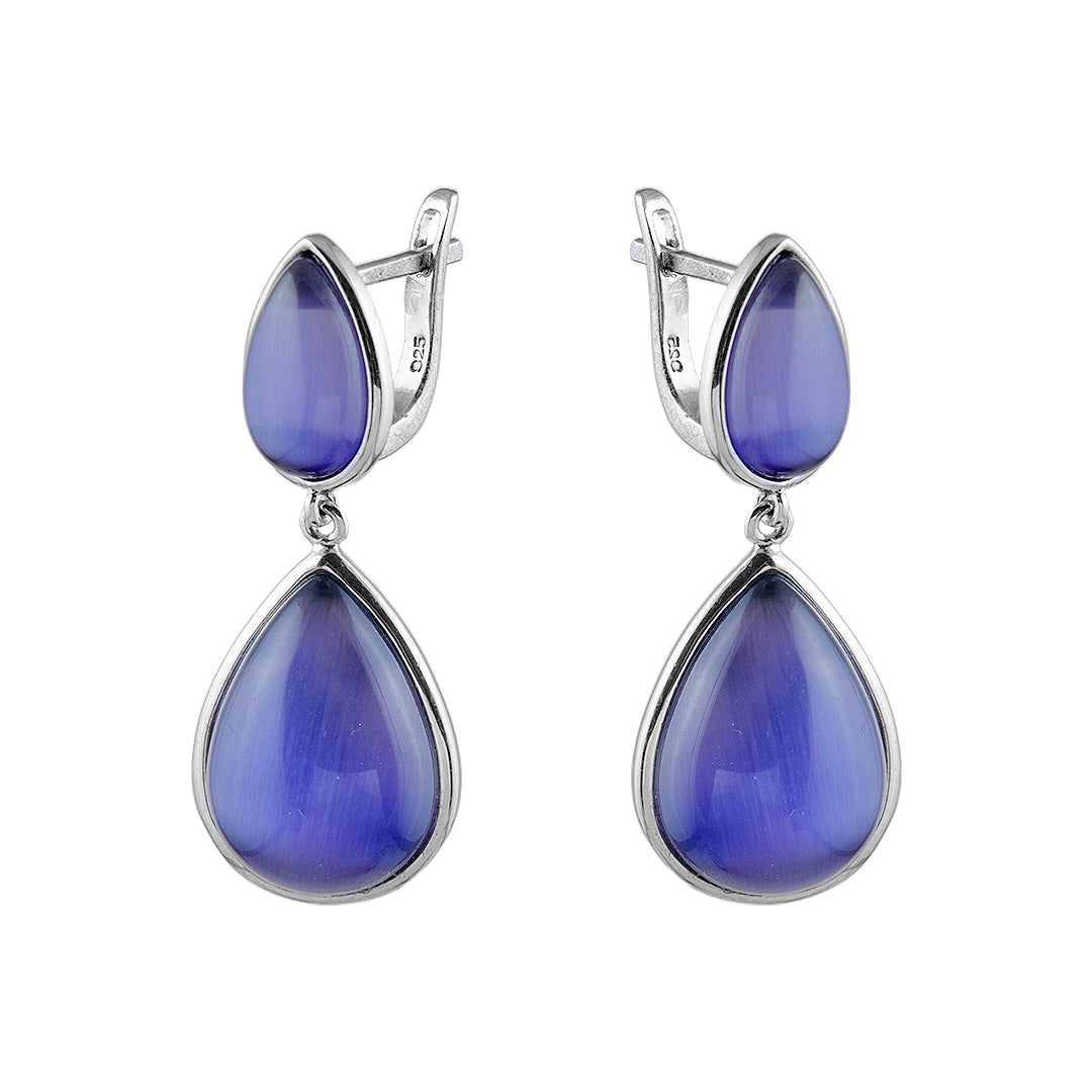 Royal Elegance: 925 Sterling Silver Purple Cat’s Eye Earrings