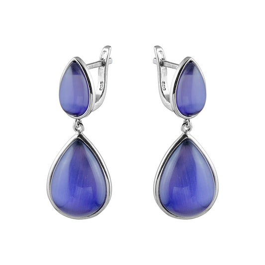 Royal Elegance: 925 Sterling Silver Purple Cat’s Eye Earrings