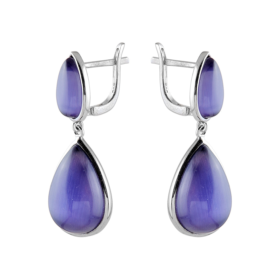 Royal Elegance: 925 Sterling Silver Purple Cat’s Eye Earrings