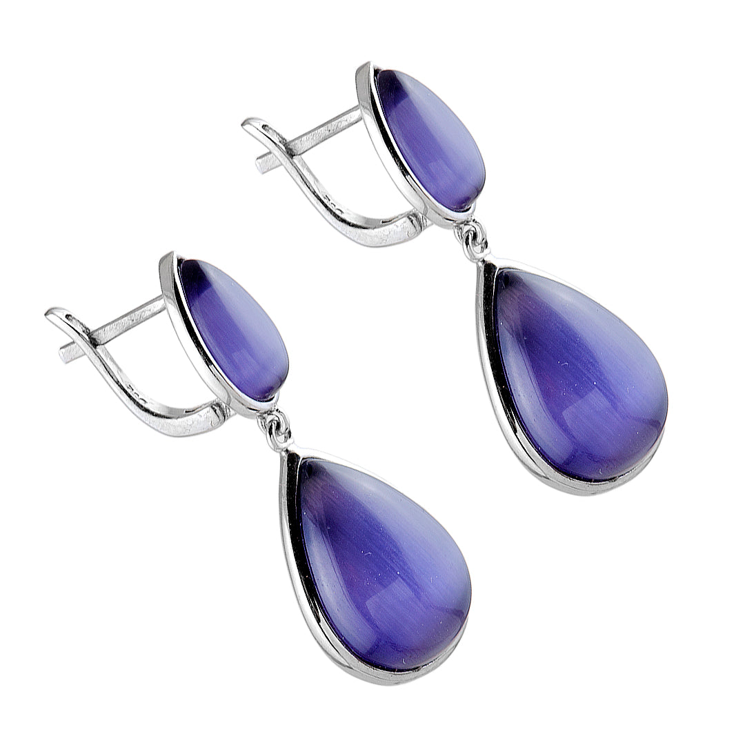 Royal Elegance: 925 Sterling Silver Purple Cat’s Eye Earrings