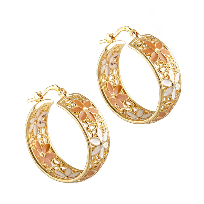 Gold Plated Earrings with Flowers