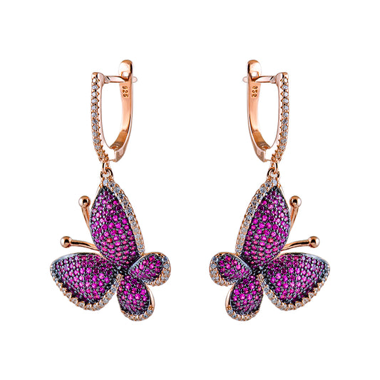 Gold Plated Butterfly Earrings with Pink Crystals