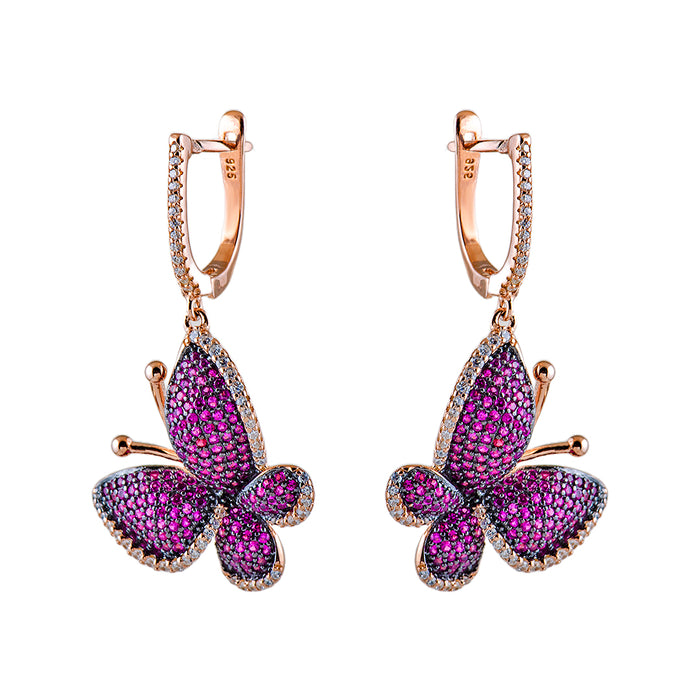 Gold Plated Butterfly Earrings with Pink Crystals