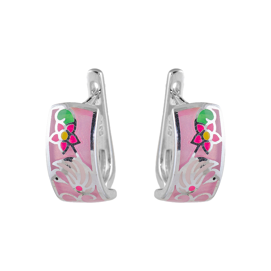 Pink Earrings with Swan