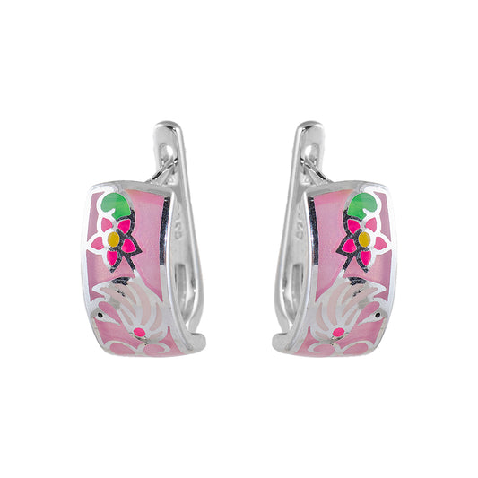 Pink Earrings with Swan