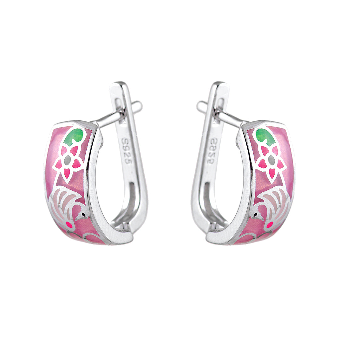 Pink Earrings with Swan