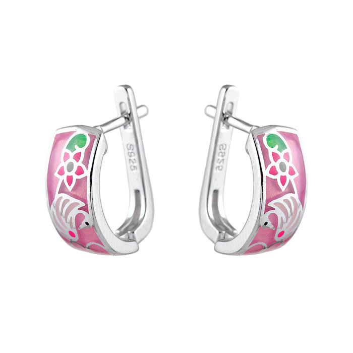 Pink Earrings with Swan