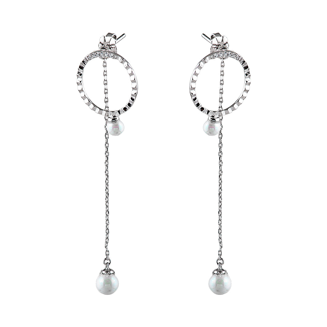 Pearl Silver Earrings with Crystals