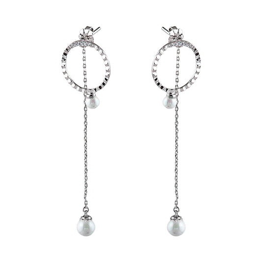 Pearl Silver Earrings with Crystals