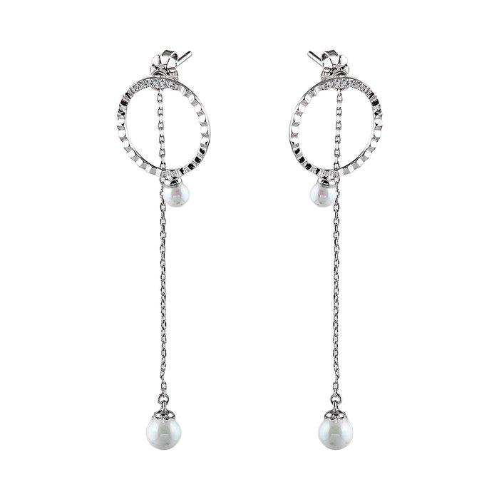 Pearl Silver Earrings with Crystals