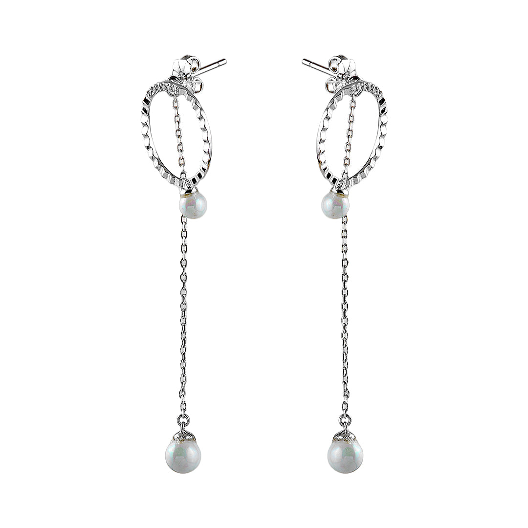 Pearl Silver Earrings with Crystals