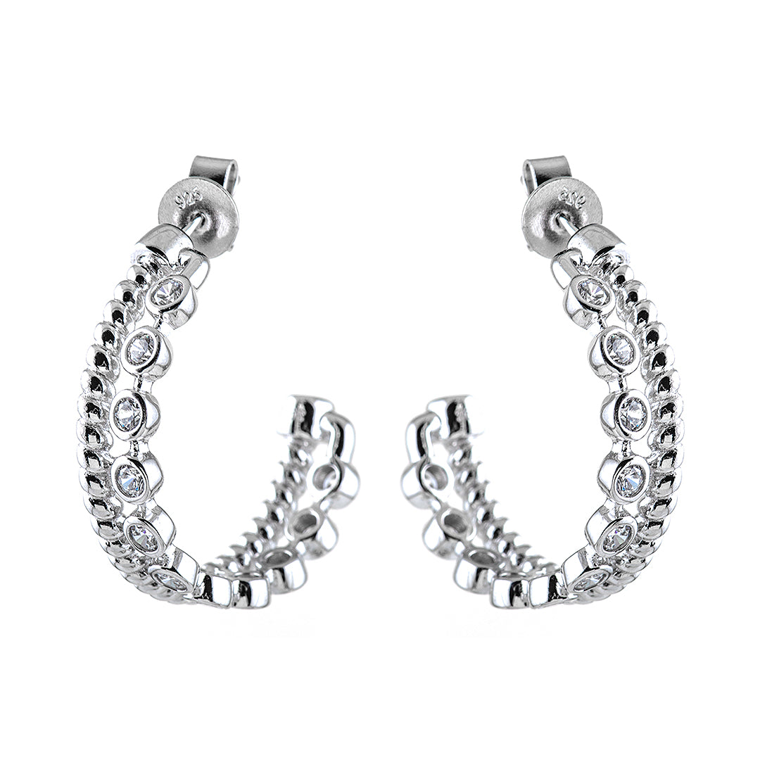 Silver Hook Earrings with Crystals