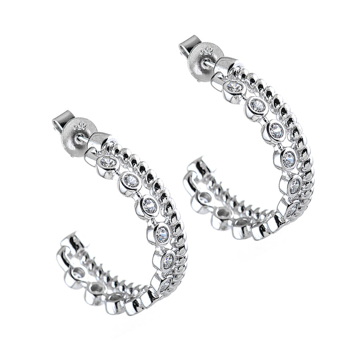 Silver Hook Earrings with Crystals