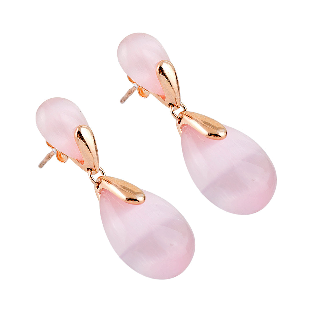 Pink Cat's Eye Earrings in 925 Sterling Silver