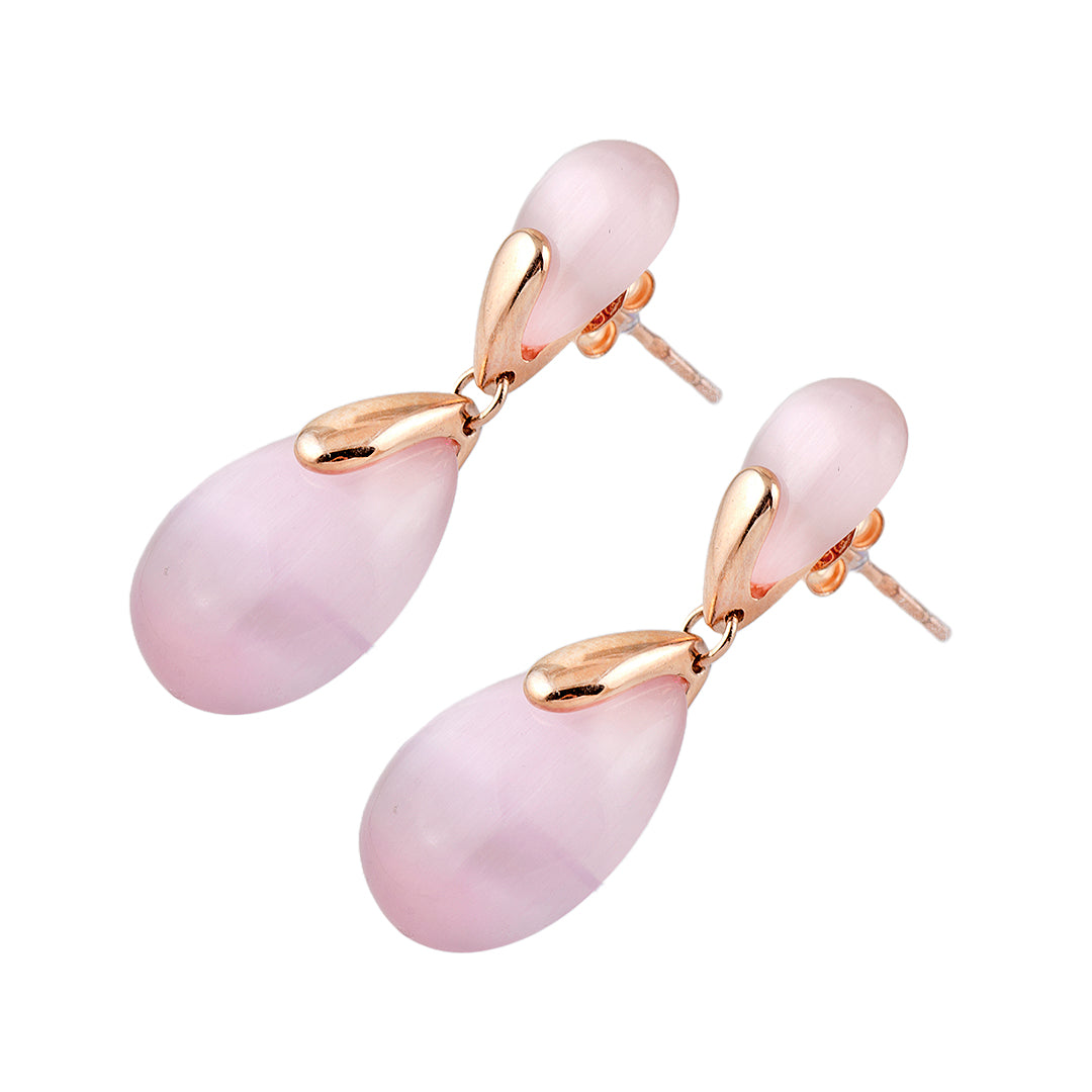 Pink Cat's Eye Earrings in 925 Sterling Silver