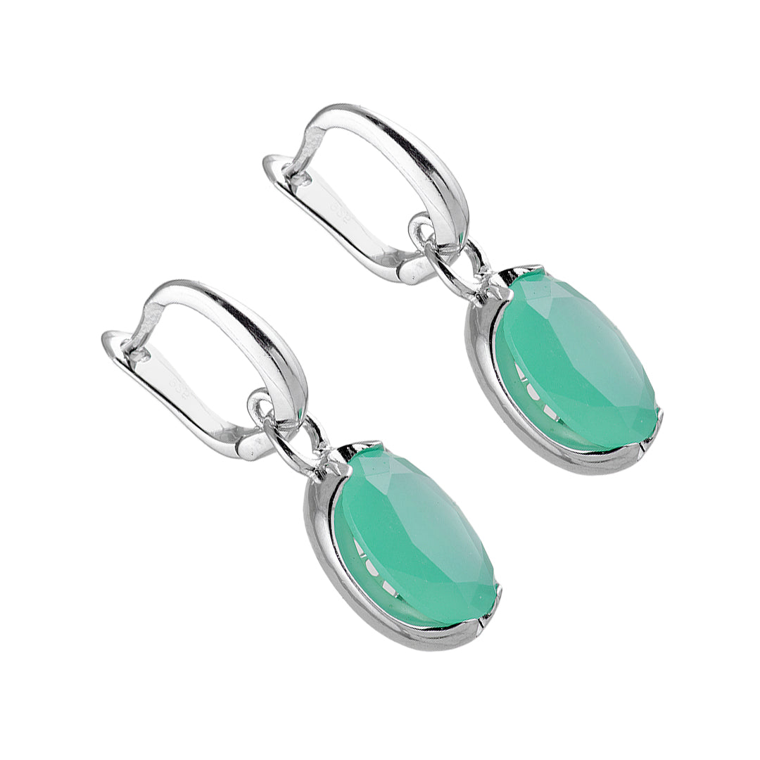 Silver Earrings with Man Made Colored Stone