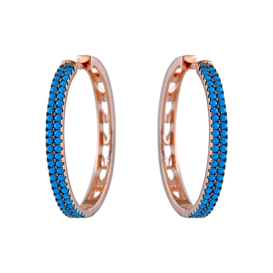 Gold Plated Hoops with Blue Crystals