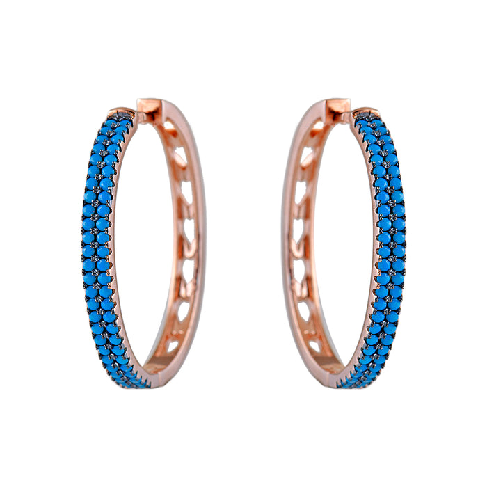 Gold Plated Hoops with Blue Crystals