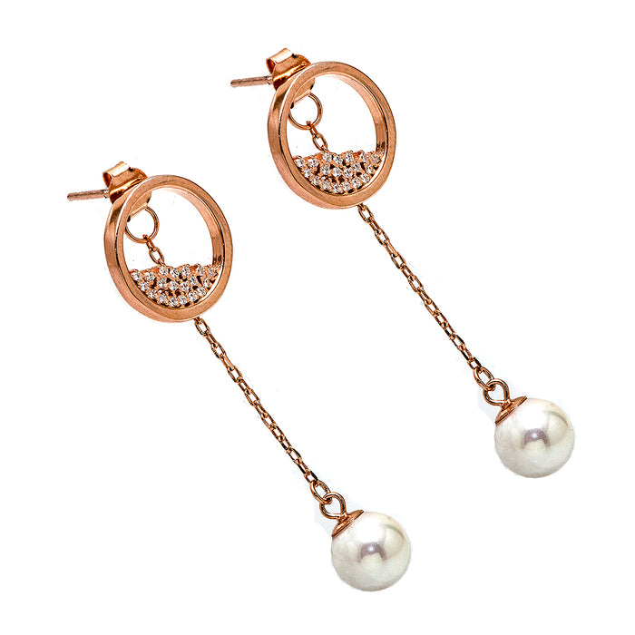 Silver Earrings with Pearls and Crystals