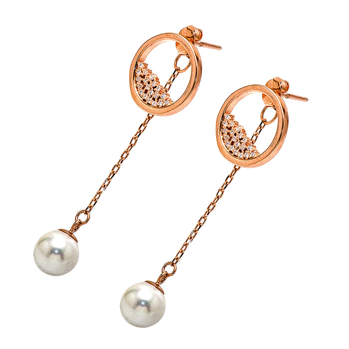 Silver Earrings with Pearls and Crystals
