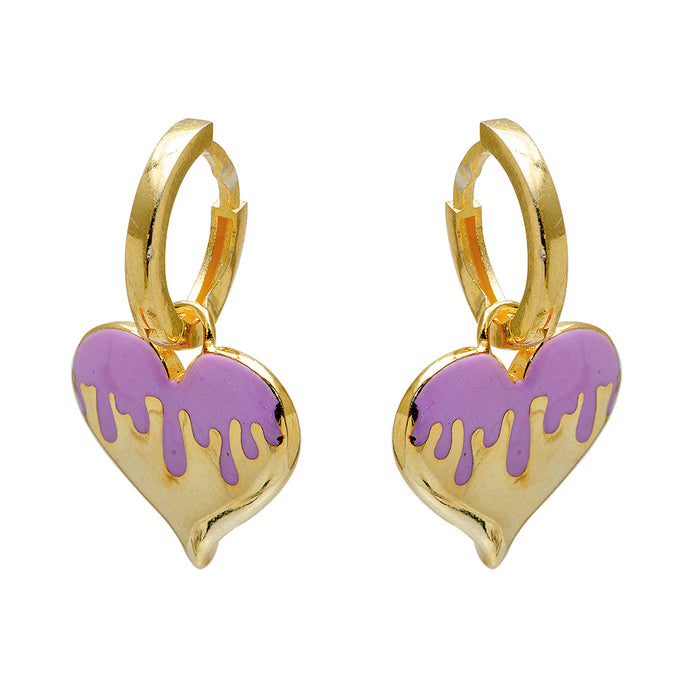 Gold and Purple Heart Silver Earrings