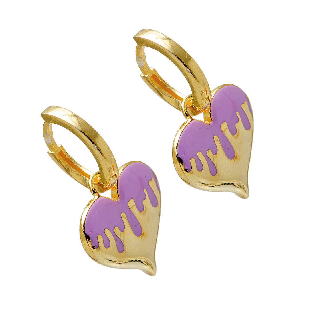 Gold and Purple Heart Silver Earrings