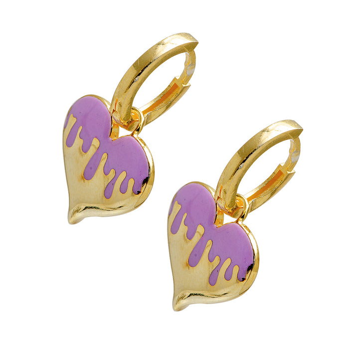 Gold and Purple Heart Silver Earrings