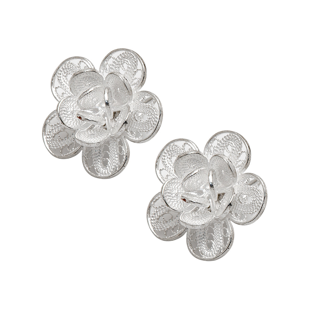 Layered Flower Silver Earrings