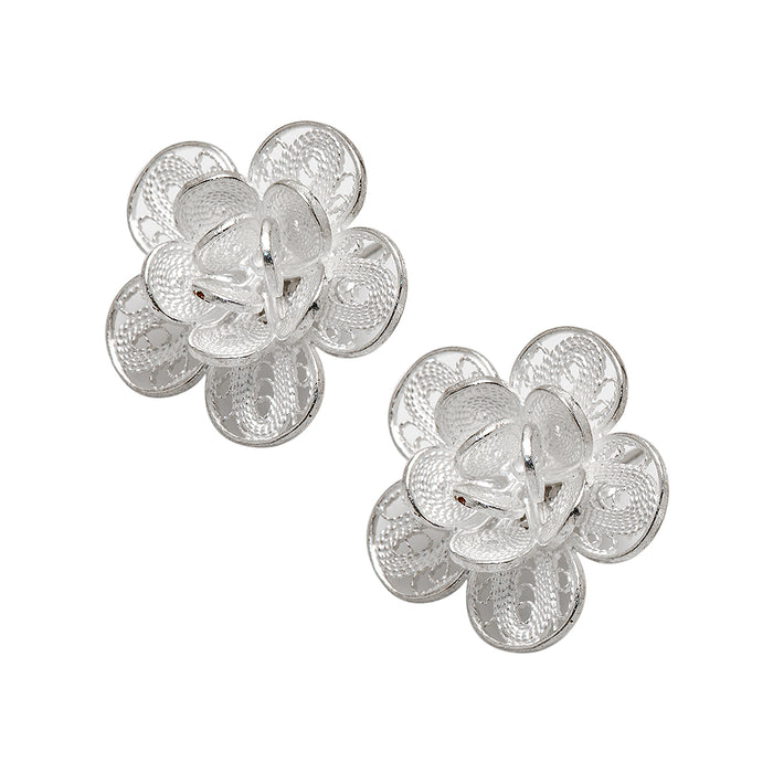 Layer Flower Silver Earrings
