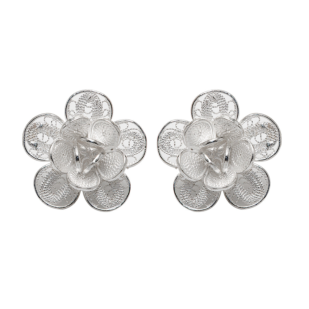 Layered Flower Silver Earrings