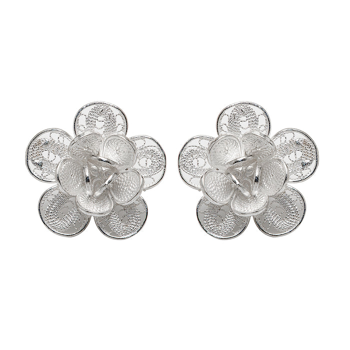 Layer Flower Silver Earrings