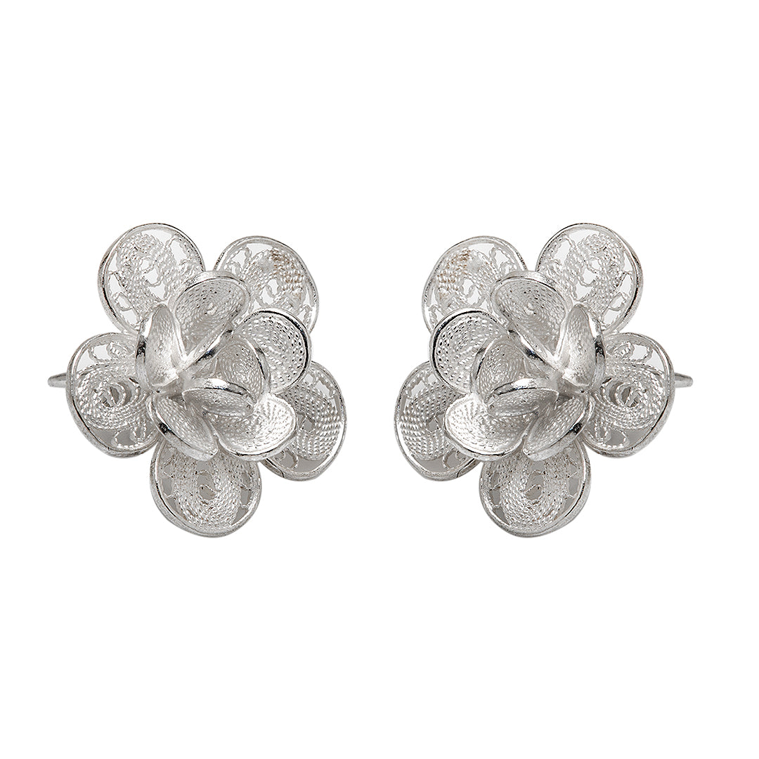 Layered Flower Silver Earrings