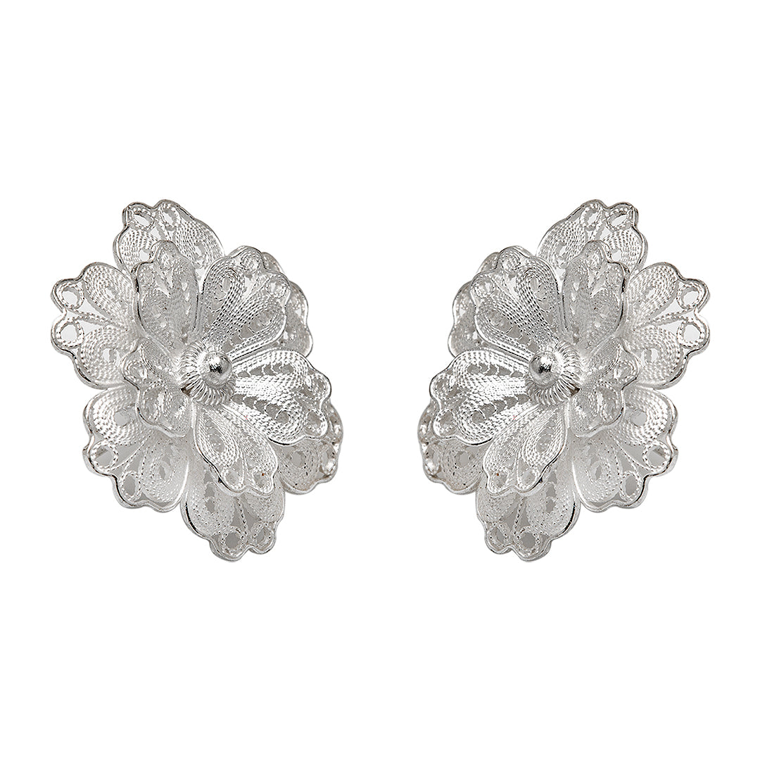 Layered Flower Silver Earrings