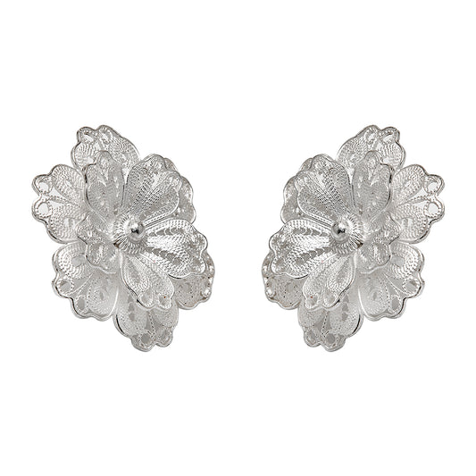 Layered Flower Silver Earrings