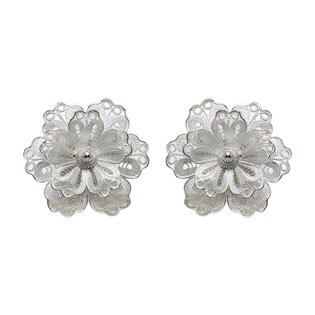 Layered Flower Silver Earrings