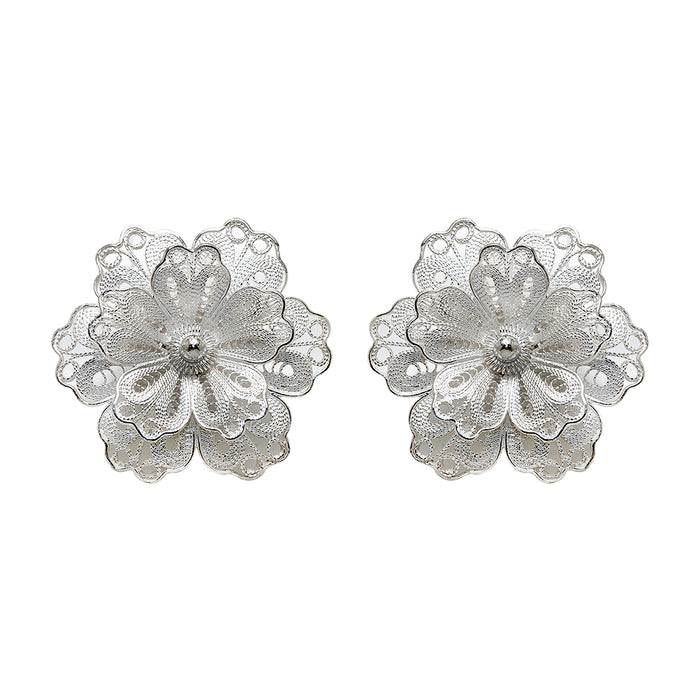 Layered Flower Silver Earrings