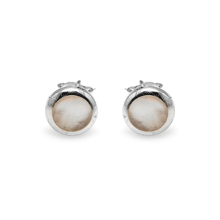 Silver Studs with White Manmade Opal