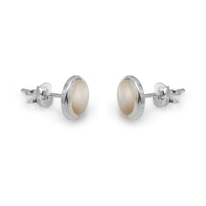 Silver Studs with White Manmade Opal