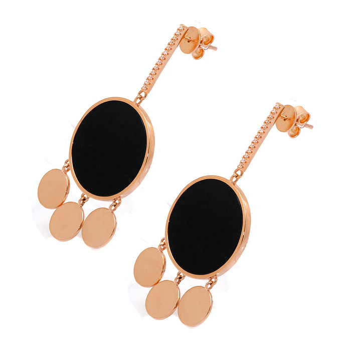 Gold Plated Circular Earrings with Black Center and Crystals